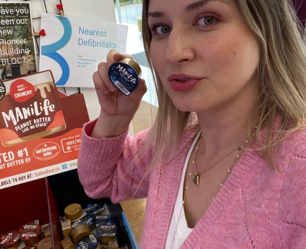 Manilife Office Sampling - Lady holding sample whilst pouting