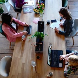 workplace sampling subheader with women working overhead